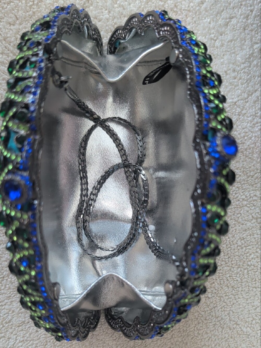 Natasha Couture Blue Peacock Crystal Rhinestone Evening Clutch Minaudière Bag - Picture 5 of 15